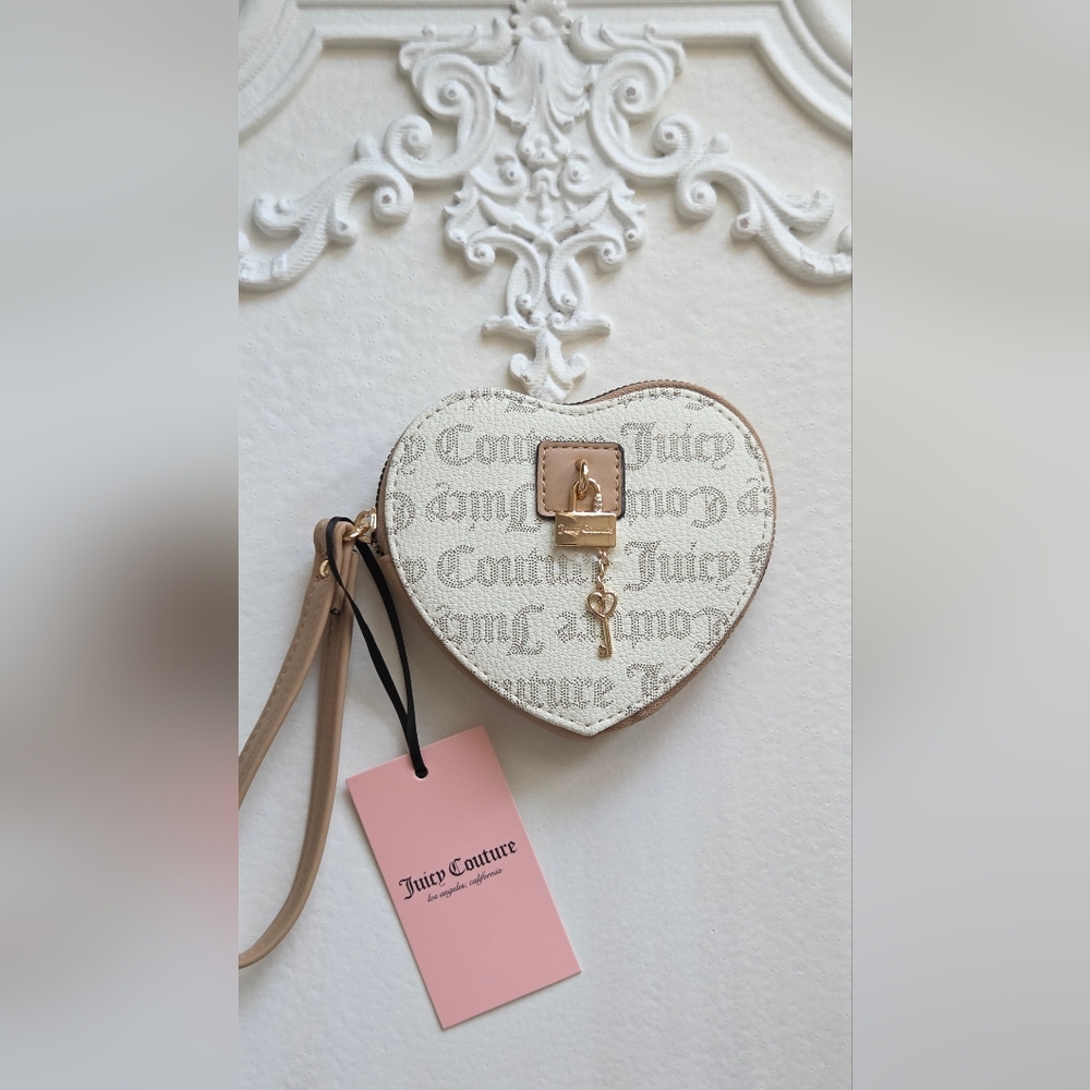 Juicy Couture Cream Heart Clutch with Gold Hardware